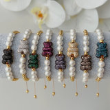 Pave teddy bear glass plear bracelet