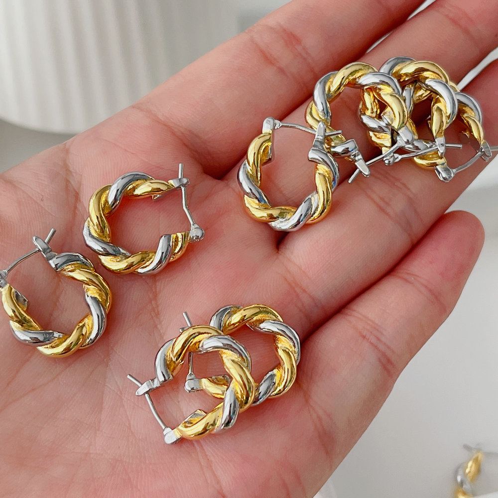 Silver and gold twist hoop