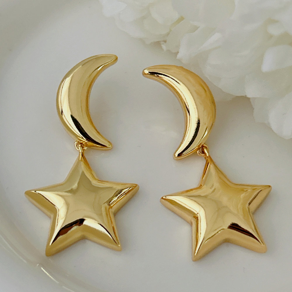 Metal moon star pendant earrings