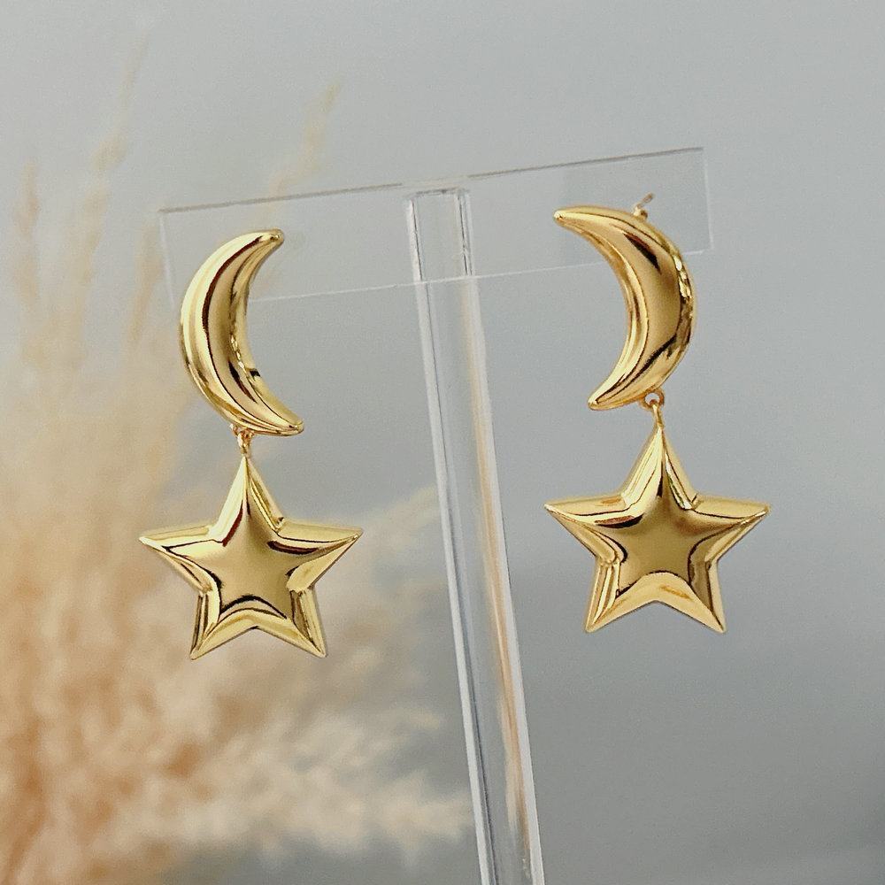 Metal moon star pendant earrings