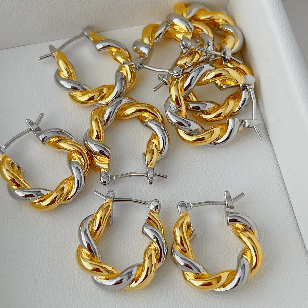 Silver and gold twist hoop