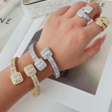 Pave zircon square bangel with ring set jewelry