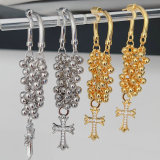 Bead chain tassel cross earrings