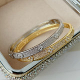 Pave clover flower bangle