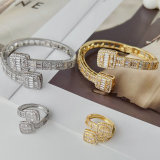 Pave zircon square bangel with ring set jewelry