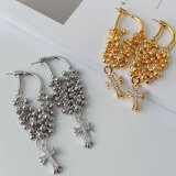 Bead chain tassel cross earrings