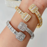 Pave zircon square bangel with ring set jewelry