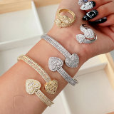 Pave zircon heart bangle with ring set jewelry