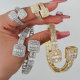Pave zircon square bangel with ring set jewelry