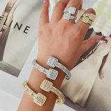 Pave zircon square bangel with ring set jewelry
