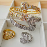 Pave zircon square bangel with ring set jewelry
