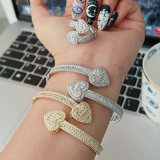 Pave zircon heart bangle with ring set jewelry