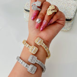 Pave zircon square bangel with ring set jewelry