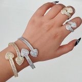 Pave zircon heart bangle with ring set jewelry