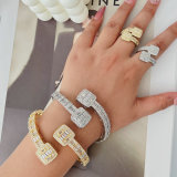 Pave zircon square bangel with ring set jewelry