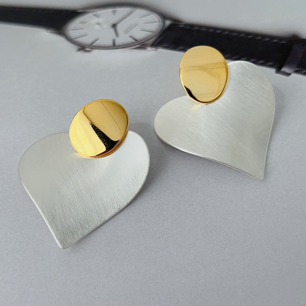 Silver heart charm earrings