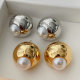 Round metal pearl earrings