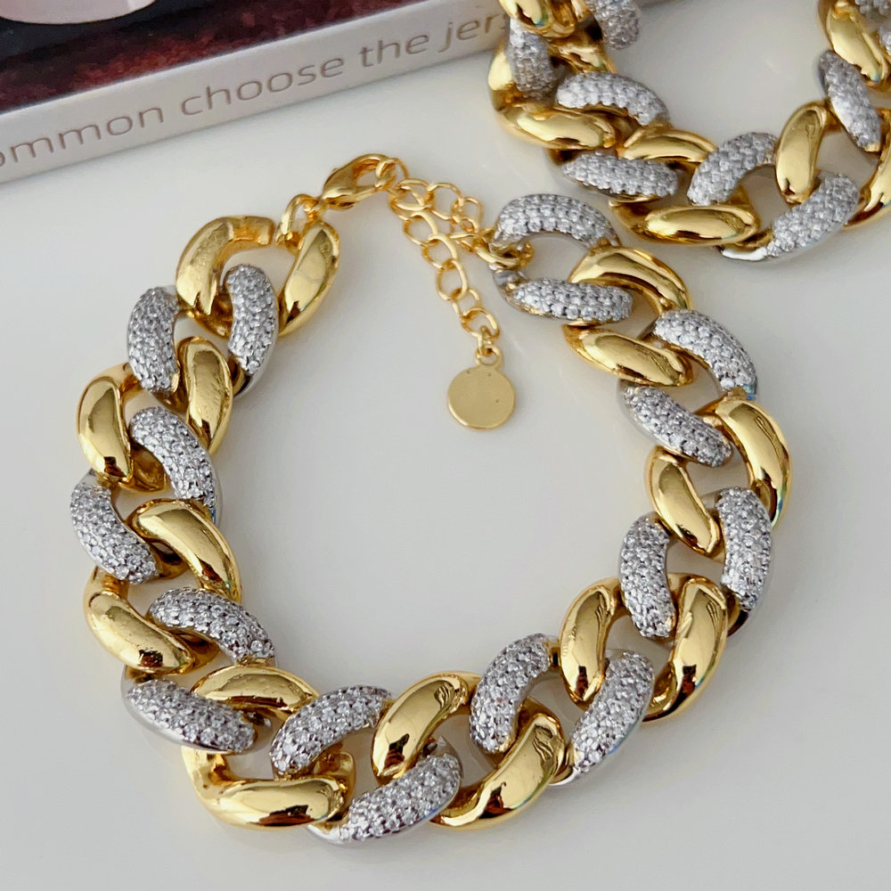 Silver and gold color mix chunky chain bracelet