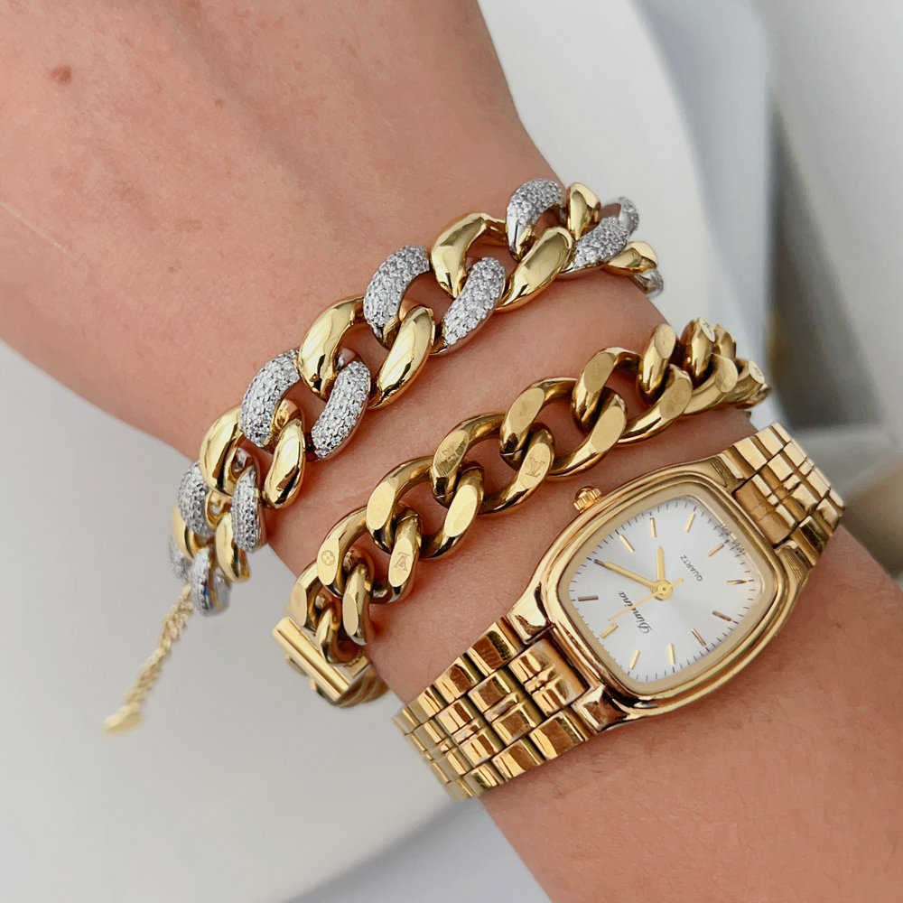 Silver and gold color mix chunky chain bracelet