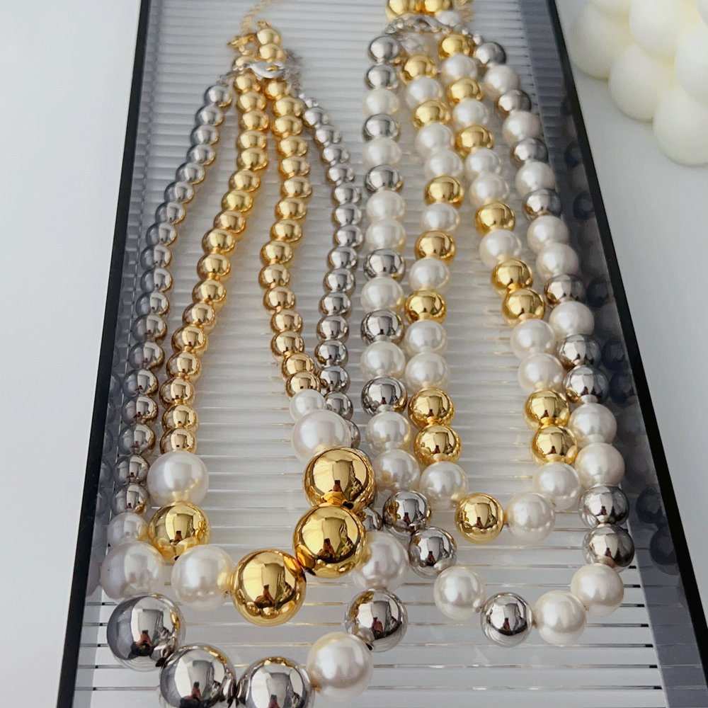 12MM Big gold ball with pearl necklace