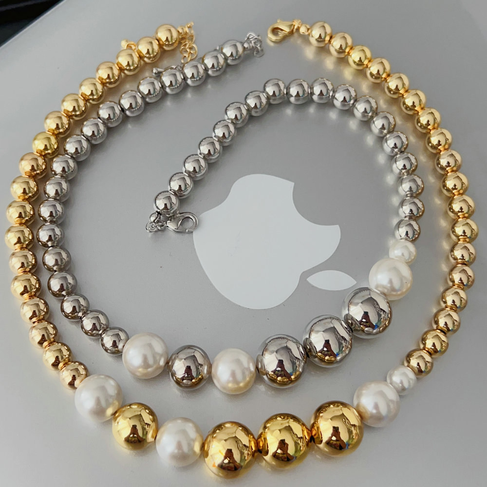 12MM Big gold ball with pearl necklace