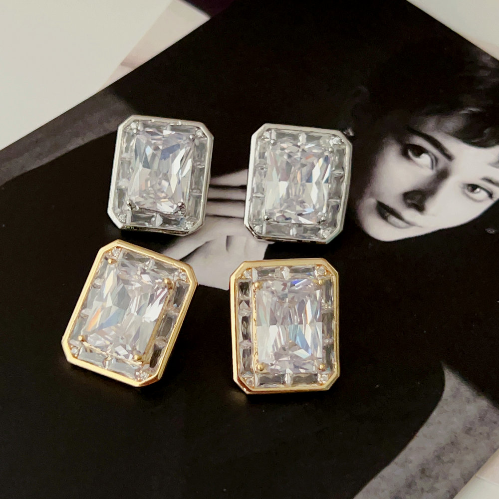 Pave zircon square earrings