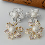 Pave zircon flower earrings