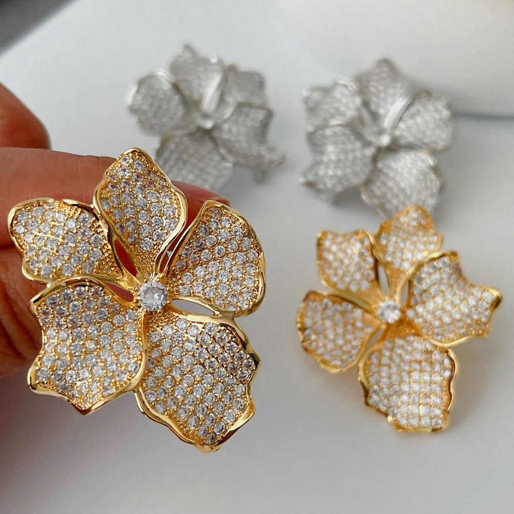 Pave zircon chunky flower earrings