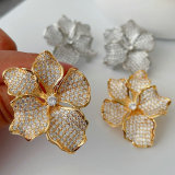 Pave zircon chunky flower earrings