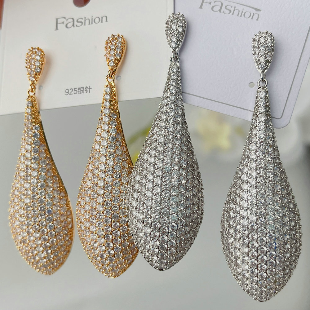 Pave zircon drop earrings