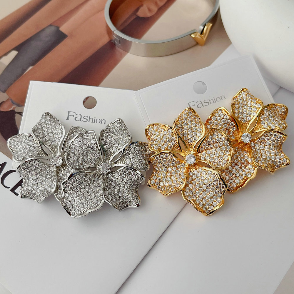 Pave zircon chunky flower earrings