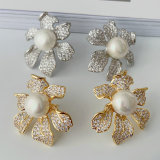 Pave zircon flower earrings