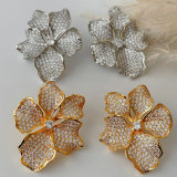 Pave zircon chunky flower earrings