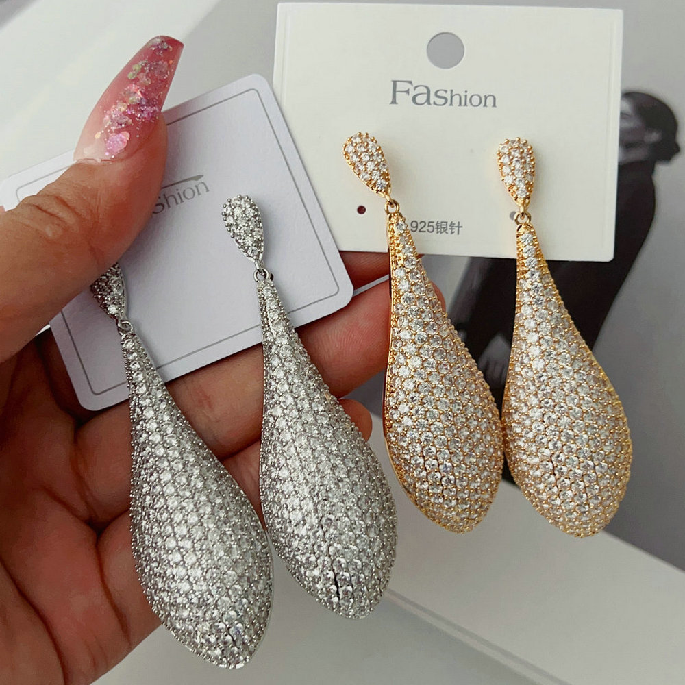 Pave zircon drop earrings
