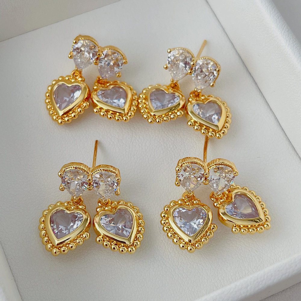 Pave zircon heart earrings