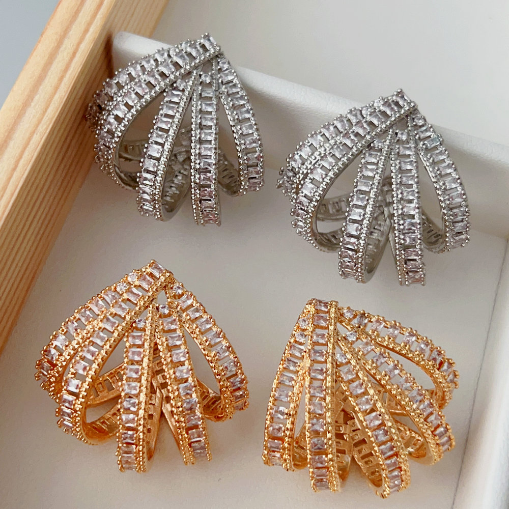 Pave fan earrings