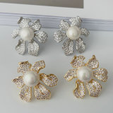 Pave zircon flower earrings