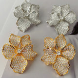 Pave zircon chunky flower earrings