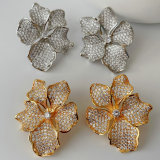 Pave zircon chunky flower earrings