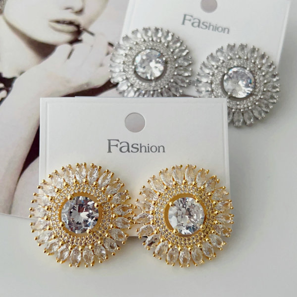 Pave zircon flower earrings