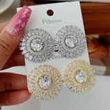 Pave zircon flower earrings