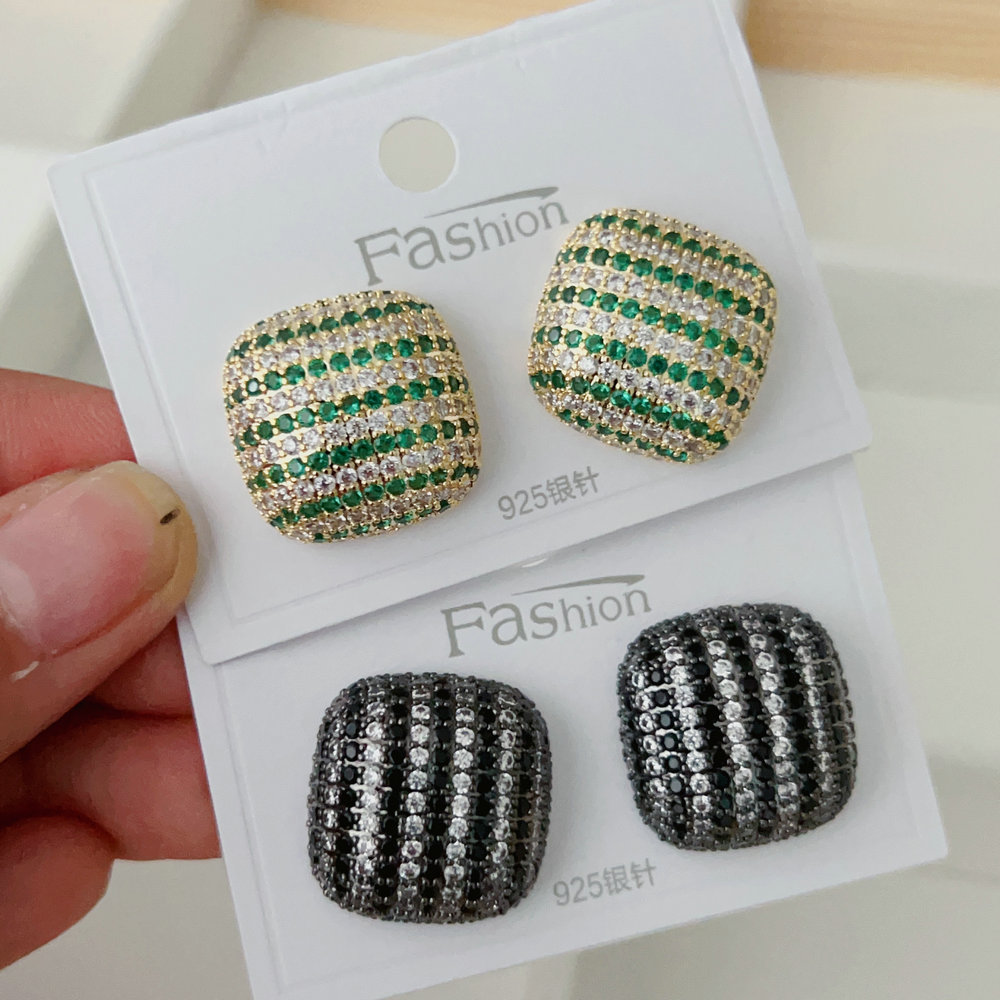 Pave zircon square earrings