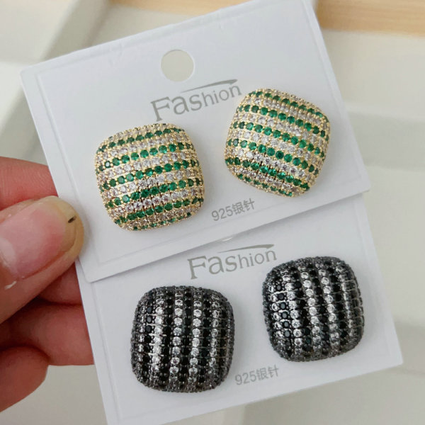 Pave zircon square earrings