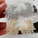Pave zircon leaf earrings