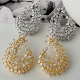 Pave zircon leaf earrings