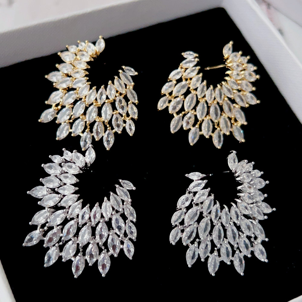 Pave zircon leaf earrings