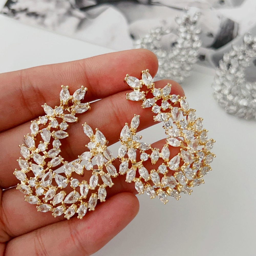 Pave zircon leaf earrings