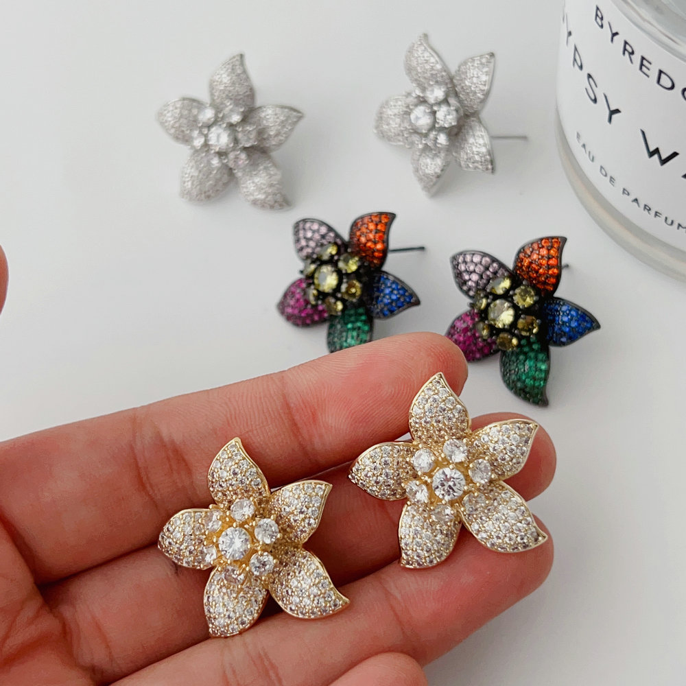 Pave flower earrings