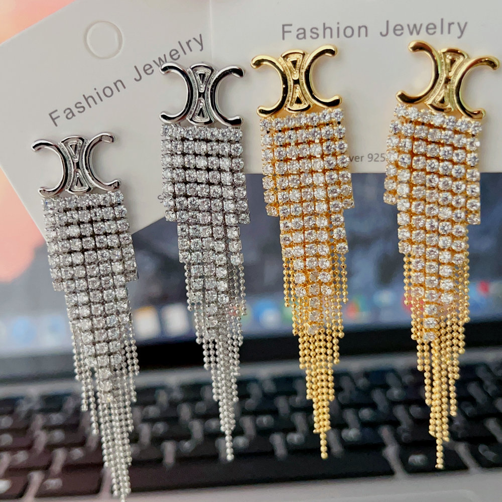 Pave zircon tassel earrings