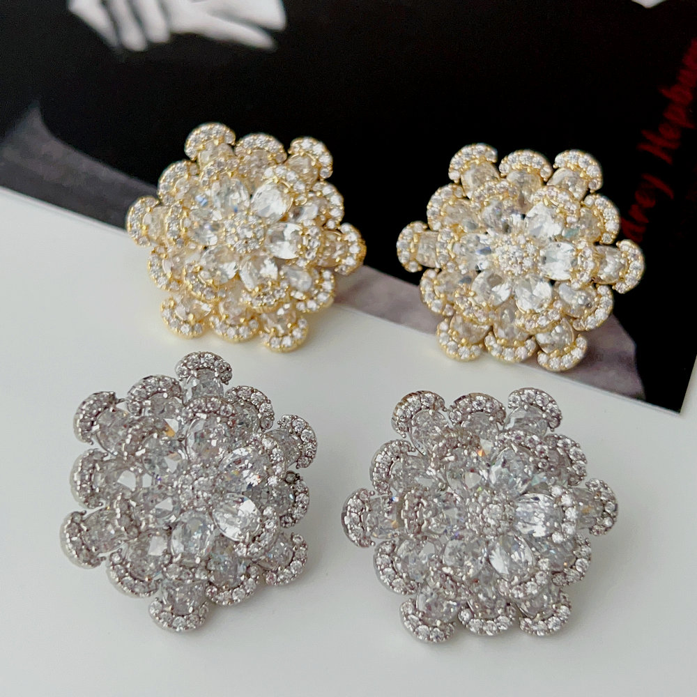 Pave flower zircon earrings